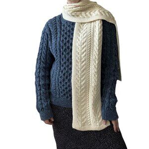 NWT Shades of Aran Merino Wool White Irish Chunky Cable Knit Fisherman Scarf